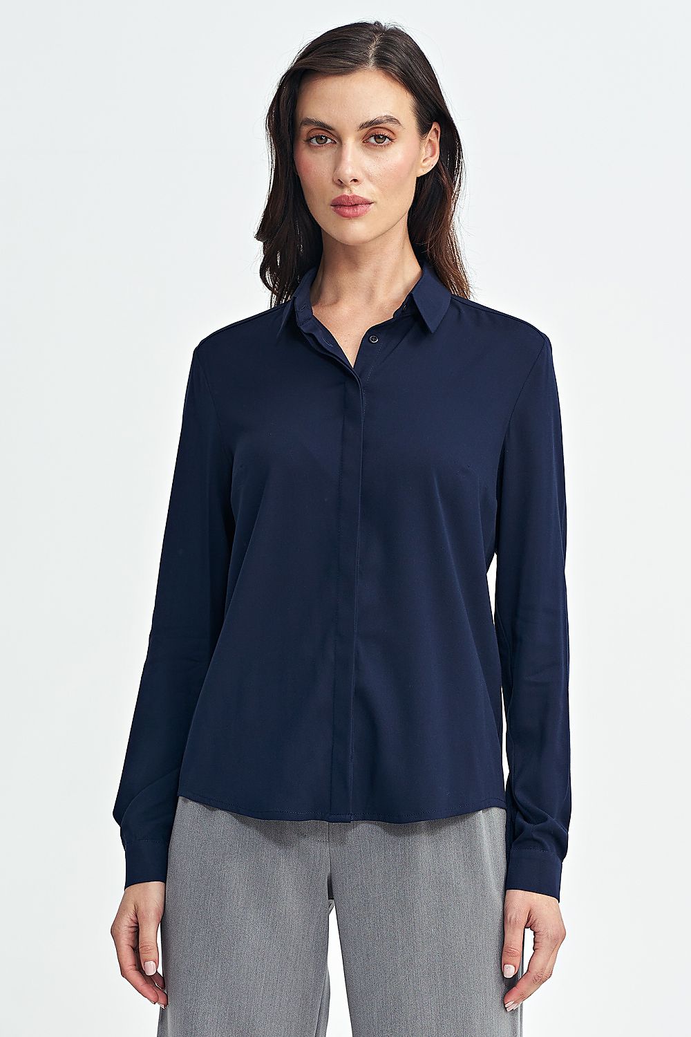 Long sleeve navy blue viscose formal shirt