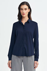 Long sleeve navy blue viscose formal shirt