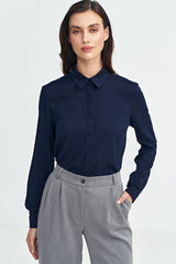 Long sleeve navy blue viscose formal shirt