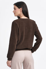 Long sleeve ribbed knit fabric blouse