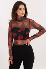 Elegant turtleneck animal pattern mesh blouse