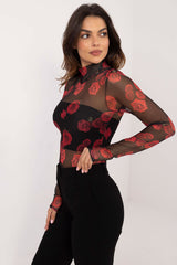 Elegant turtleneck animal pattern mesh blouse