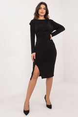 Elegant Pencil-Cut Midi Dress with Shoulder Accents