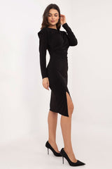 Elegant Pencil-Cut Midi Dress with Shoulder Accents