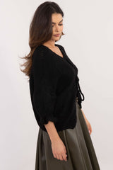 3/4-length sleeves three-string tie cardigan