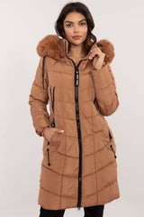 Detachable fur knee-length jacket