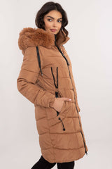 Detachable fur knee-length jacket