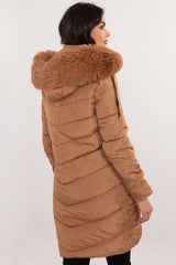 Detachable fur knee-length jacket