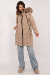 Detachable fur knee-length jacket