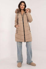 Detachable fur knee-length jacket