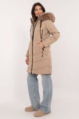 Detachable fur knee-length jacket