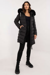 Detachable fur quilted knee-length jacket