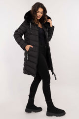 Detachable fur quilted knee-length jacket