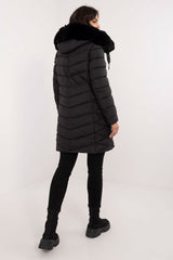 Detachable fur quilted knee-length jacket