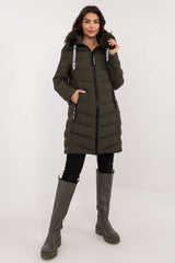 Detachable fur quilted knee-length jacket