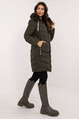 Detachable fur quilted knee-length jacket