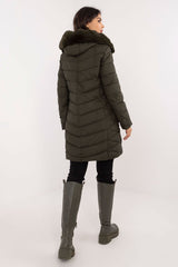 Detachable fur quilted knee-length jacket