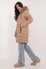 Detachable fur quilted knee-length jacket