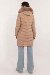 Detachable fur quilted knee-length jacket