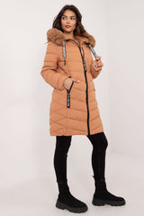 Detachable fur quilted knee-length jacket