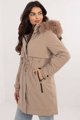 Long sleeves quilted detachable fur jacket