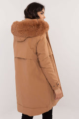 Long sleeves quilted detachable fur jacket