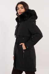 Long sleeves quilted detachable fur jacket