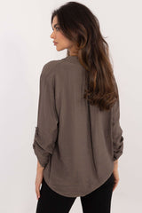 Long sleeve stand-up collar versatile blouse