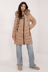 Detachable fur quilted knee-length jacket