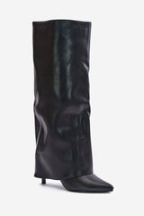 Black knee length Eco leather heel boots