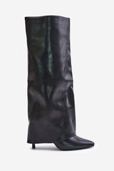 Black knee length Eco leather heel boots