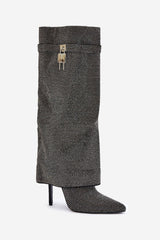 Unique rhinestones slip-on knee length boots