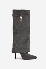 Unique rhinestones slip-on knee length boots