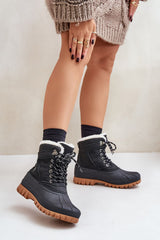 Laced up black snow boots