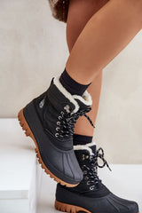 Laced up black snow boots