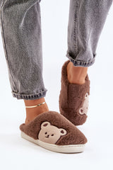 Fur Teddy bear motif slippers