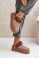 Women's fur-insulated eco-suede slippers