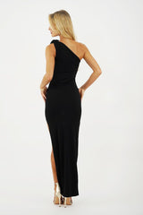 Unique one-shoulder maxi evening dress