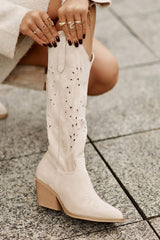 Stylish openwork pattern cowboy heel boots