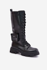 Stylish glans black knee-high boots