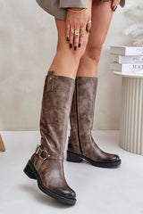 Women's natural leather knee-high boots