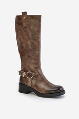 Women's natural leather knee-high boots