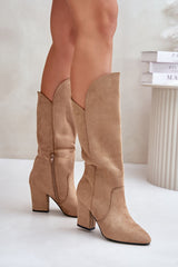 Eco suede boots with a stiletto heel