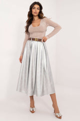 Elegant midi length imitation leather skirt