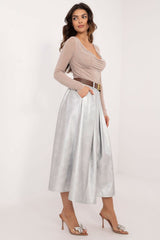 Elegant midi length imitation leather skirt