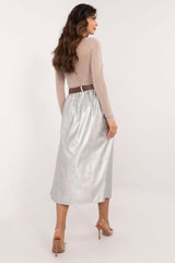 Elegant midi length imitation leather skirt