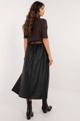 Elegant midi length imitation leather skirt