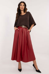 Elegant midi length imitation leather skirt