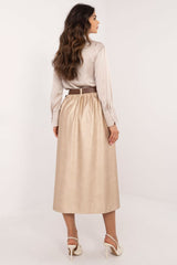 Elegant midi length imitation leather skirt