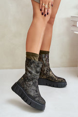 Women's green natural leather boots